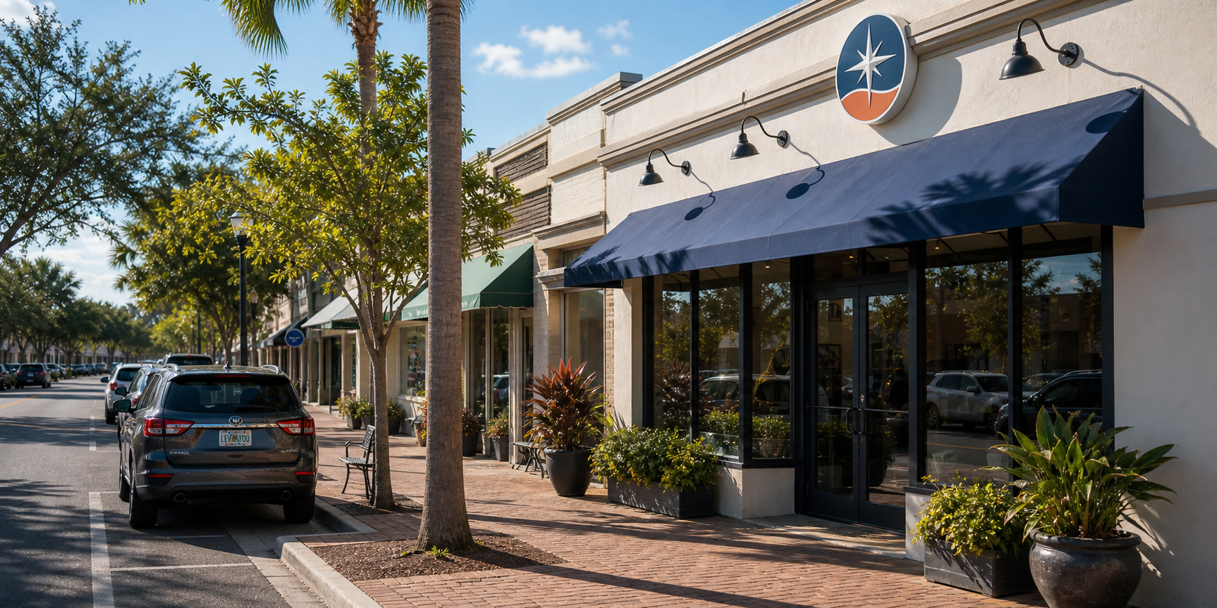 Commercial district with local businesses